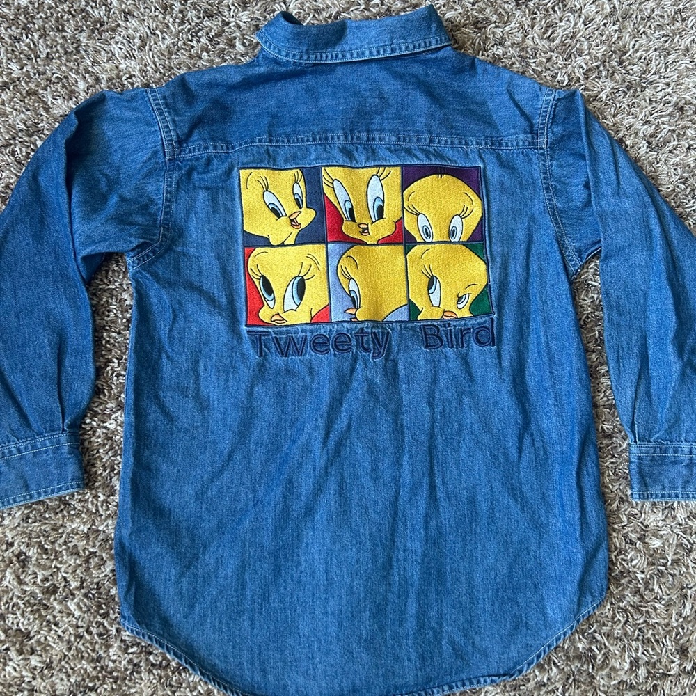 Acme Kids Vintage 1995 Tweety Bird Looney Tunes Denim Jean Jacket | Size Medium